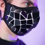 Face Mask with Black Mirror Tiles and LEDs closeup