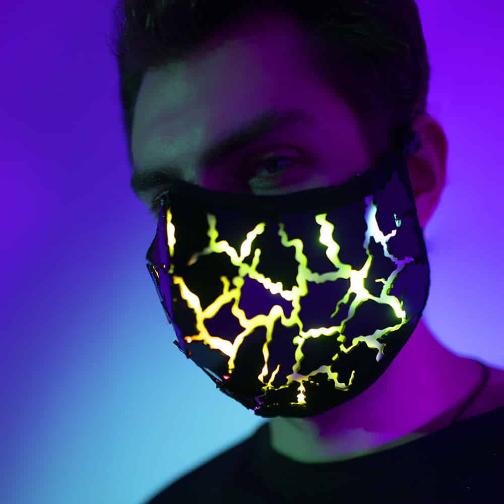 Black Lava Face Mask with Smart LEDs and Сracked Mirror Effect by ETERESHOP
