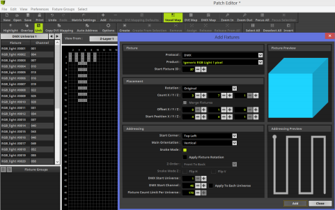 The window for editing the effect map in Madrix