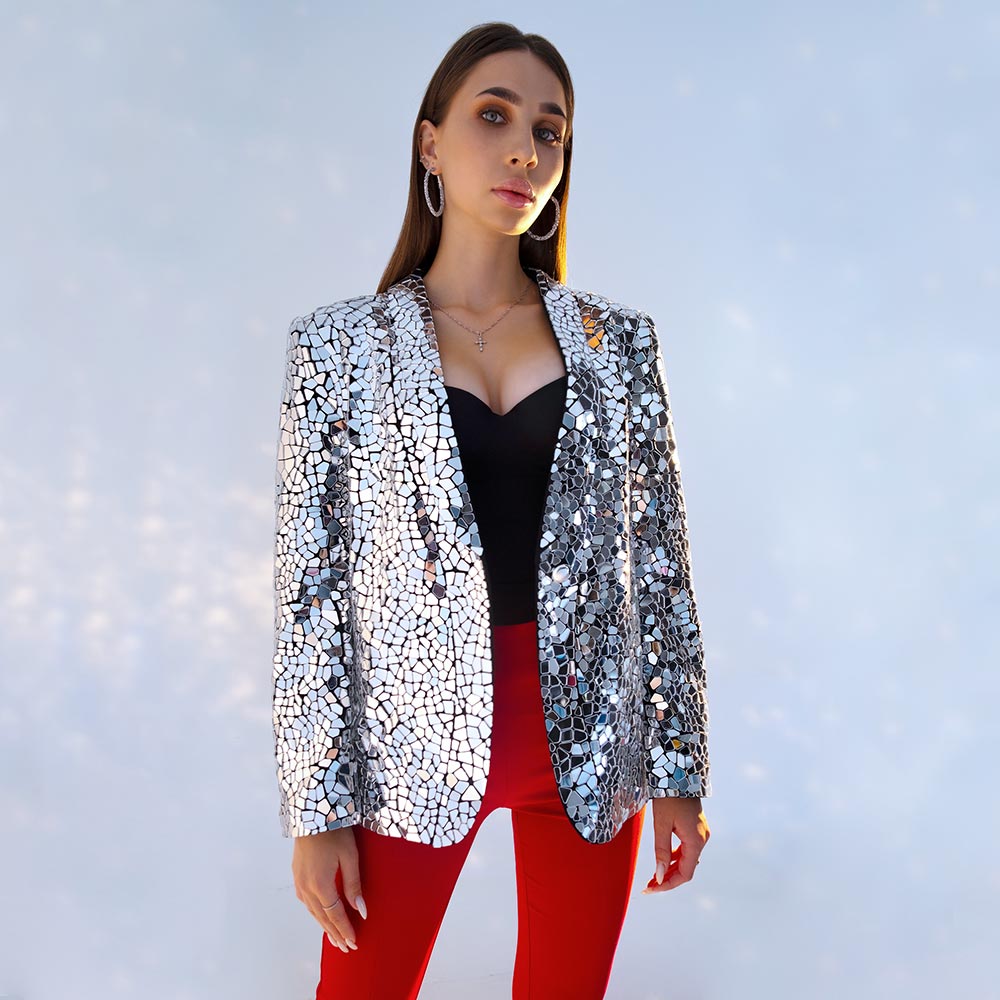 Sequin Disco Ball Silver Mirror Jacket of small mirror pieces