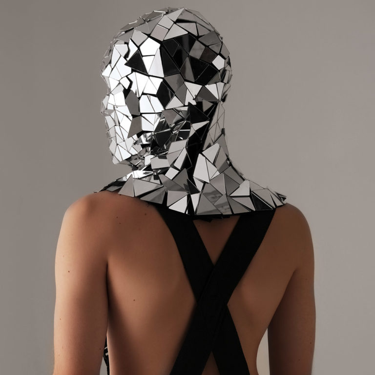 Skull Silver mirror mask/ mens masquerade rave full head edm mask