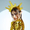 Gold Mirror Catsuit Lady Gaga Style with a Crown — photo 5