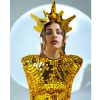 Gold Mirror Catsuit Lady Gaga Style with a Crown — photo 6