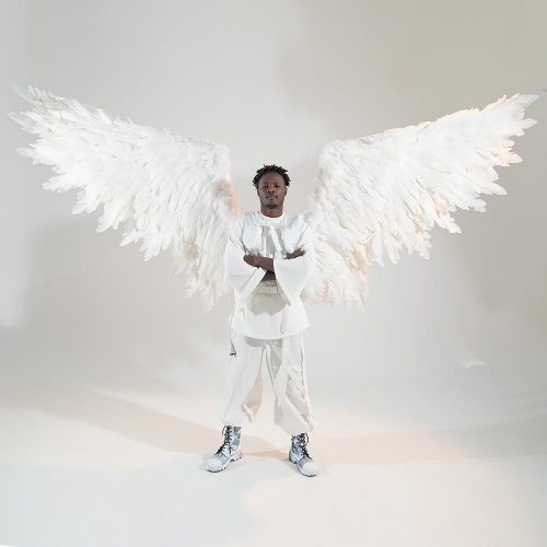 Large white mechanical wings with LEDs