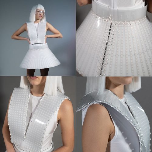 Smart Pixel Dress with Heart Shaped Mirrored Plastic coverage/ Fashion Festival Costume Clothing with Logo LED Belt _H41-1