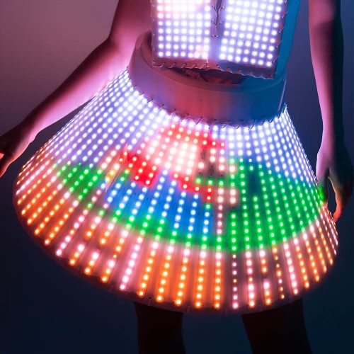 Smart Pixel Dress with Heart Shaped Mirrored Plastic coverage/ Fashion Festival Costume Clothing with Logo LED Belt _H41-1