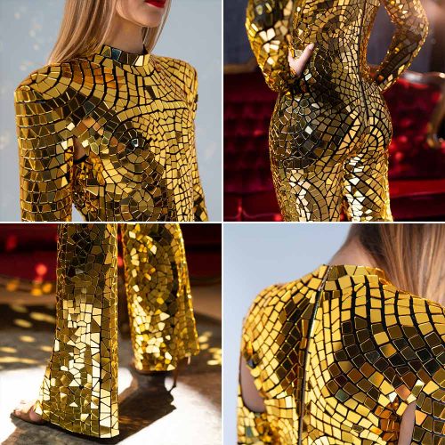 women's shiny gold suit