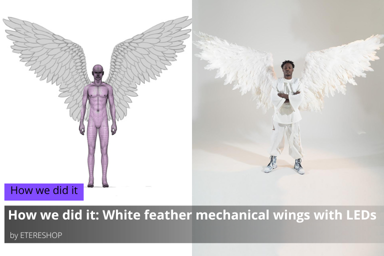 How we did it: White feather mechanical wings with LEDs