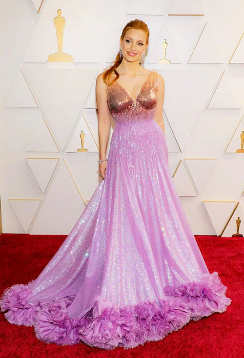 idea oscar pink evening dress with a train