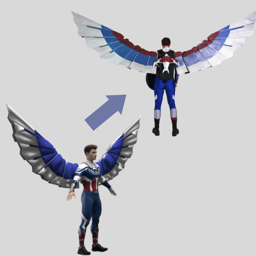 3D model sketch of Falcon wings