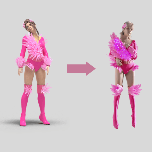 3D model sketch of a custom Flamingo costume
