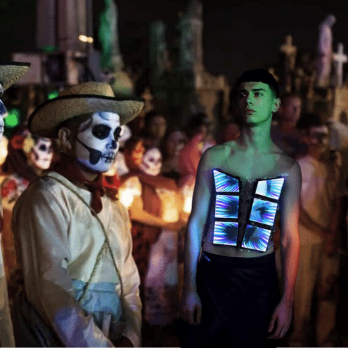 men's outfit glows in the dark for the Day of the Dead festival