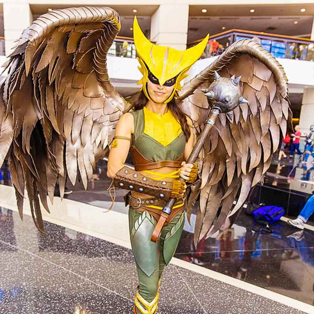 Custom Hawkgirl leather costume idea with bronze feathery wings