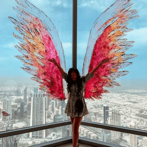 Hand-painted angel’s wings photo zone, At the Top, Burj Khalifa