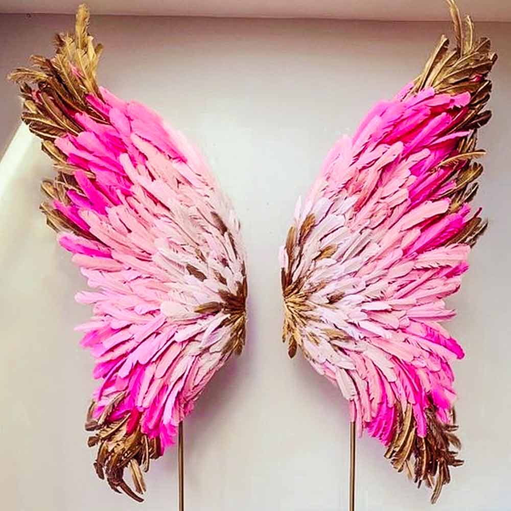 Pink feathery wings portable installation idea