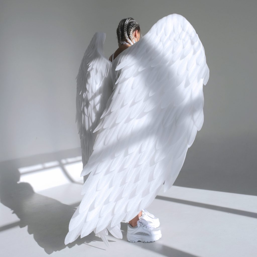 Large white wearable wings for adults