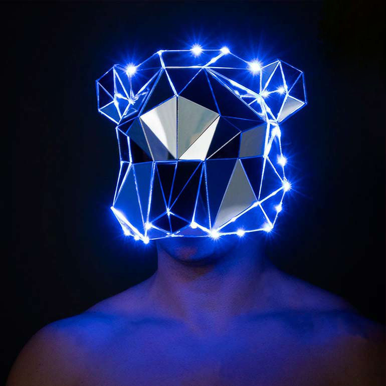 3D mirrored bear mask with LEDs