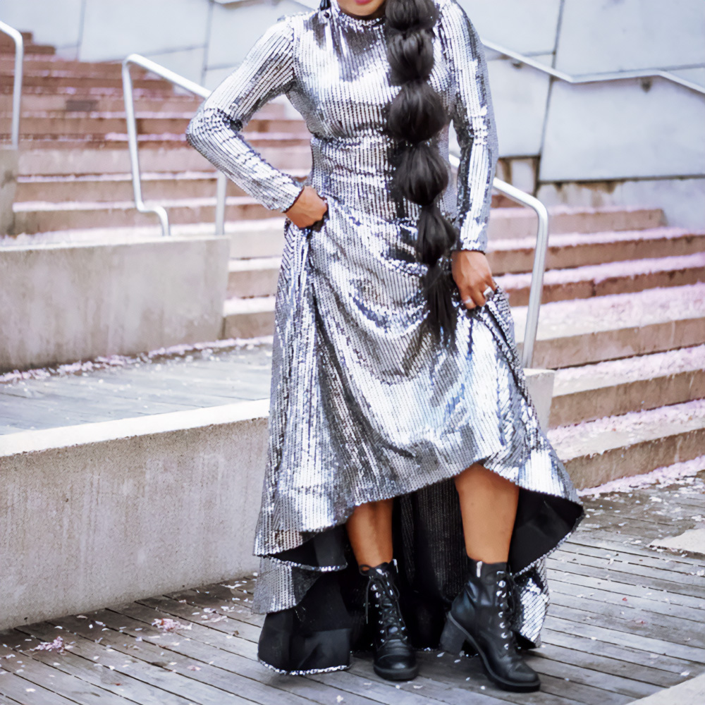 A silver christmas dress for plus size figures