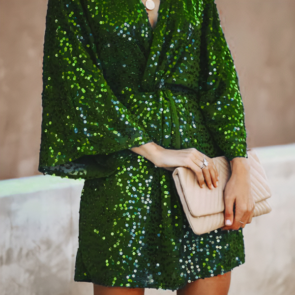 Green short dress with sequins