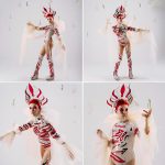 Red and white mirror outfit with bodysuit and crown