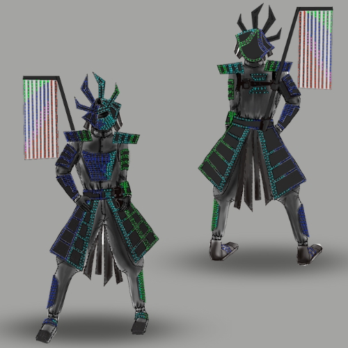 3D sketch of the light up samurai costume by ETEREshop