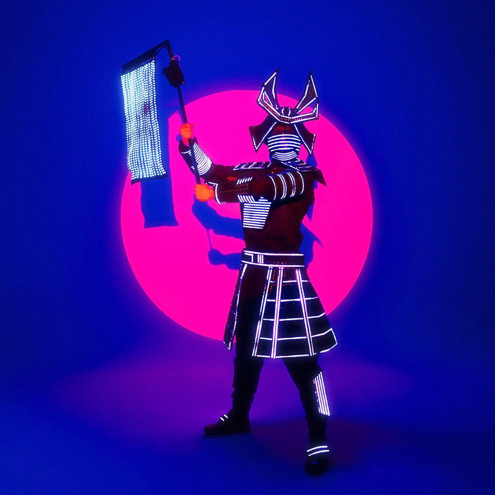 A samurai costume with over 7,000 LEDs is no joke