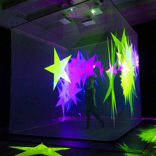 Interactive Projection-Mapped Dancing Cube