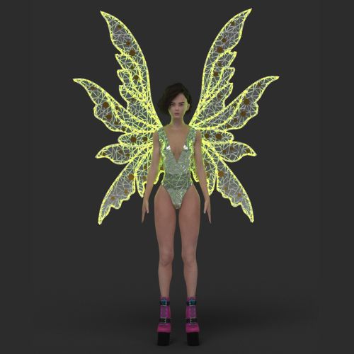 Large glow-in-the-dark wings with mirror bodysuit to order