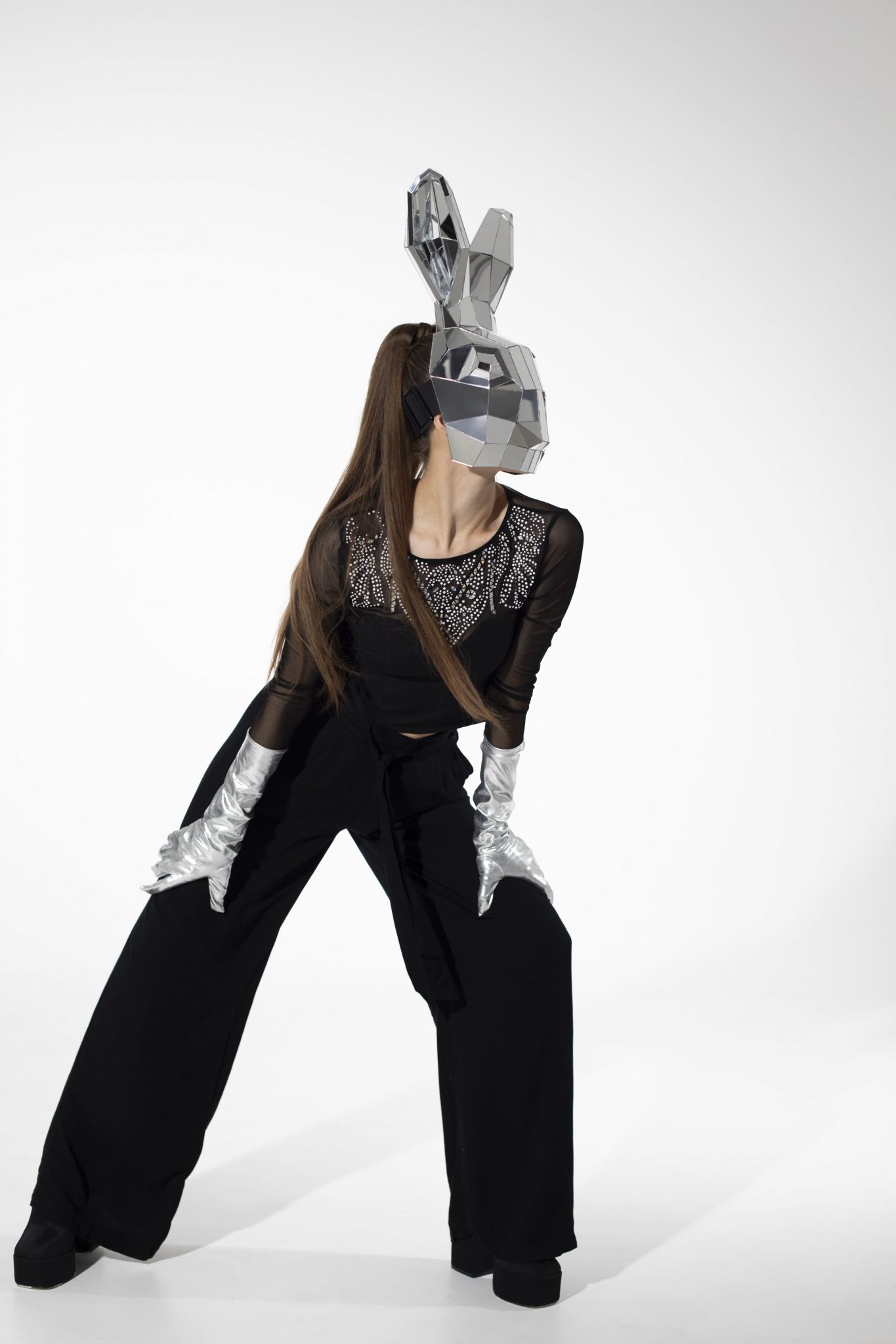 3D Mirror Polygonal Rabbit Mask on the face - by ETERESHOP