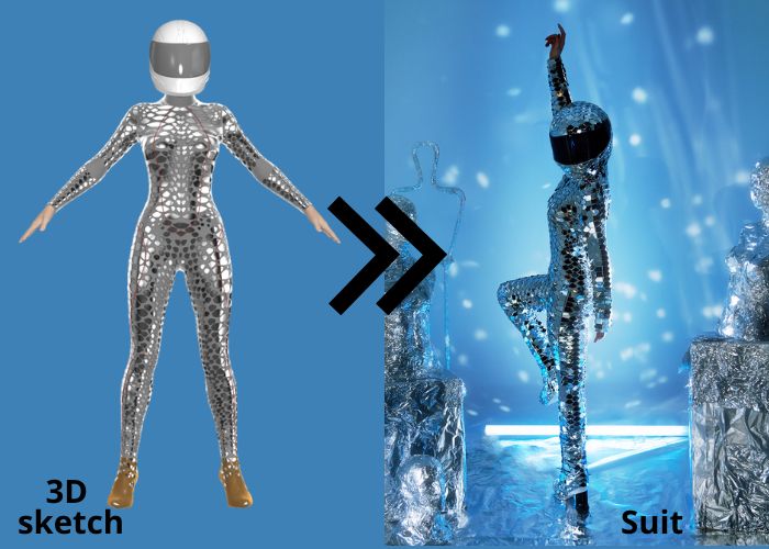 mirror shiny adult female astronaut outfit for the Burning Man festival