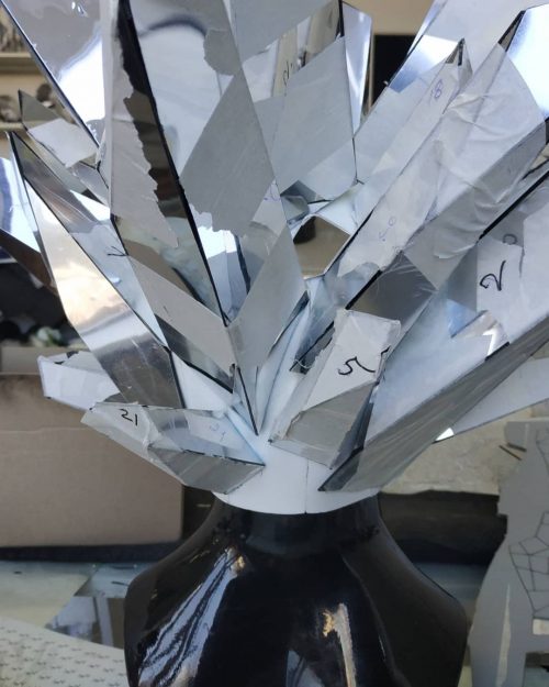 Glass spikes décor for the Snow Queen’s crown are made of EVA and decorated with Italian glass plastic