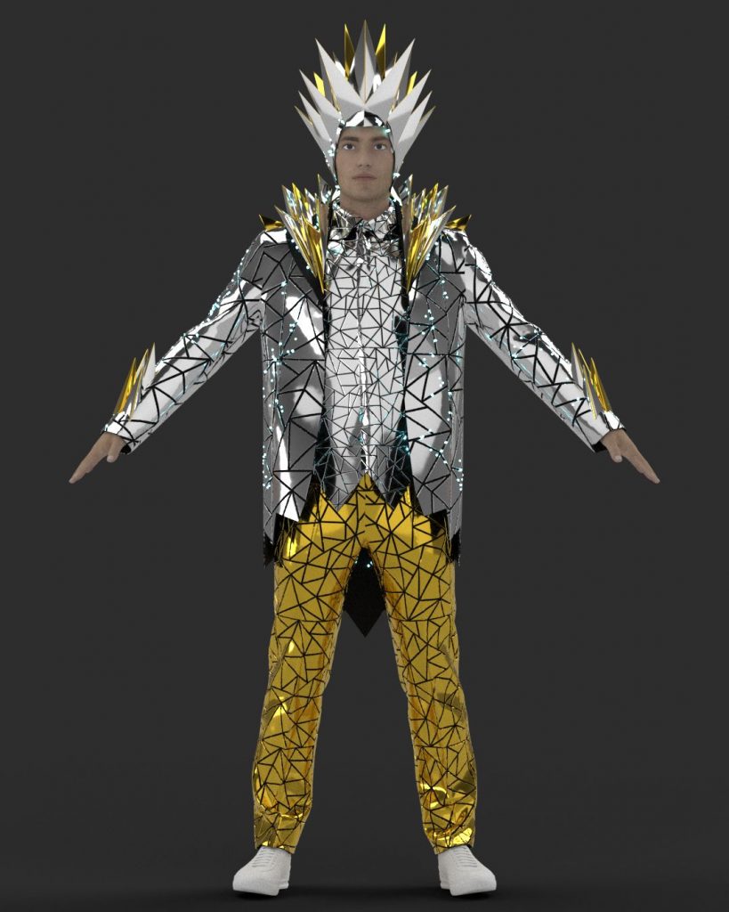 The Snow King’s circus costume by ETEREshop with silver and gold mirrors