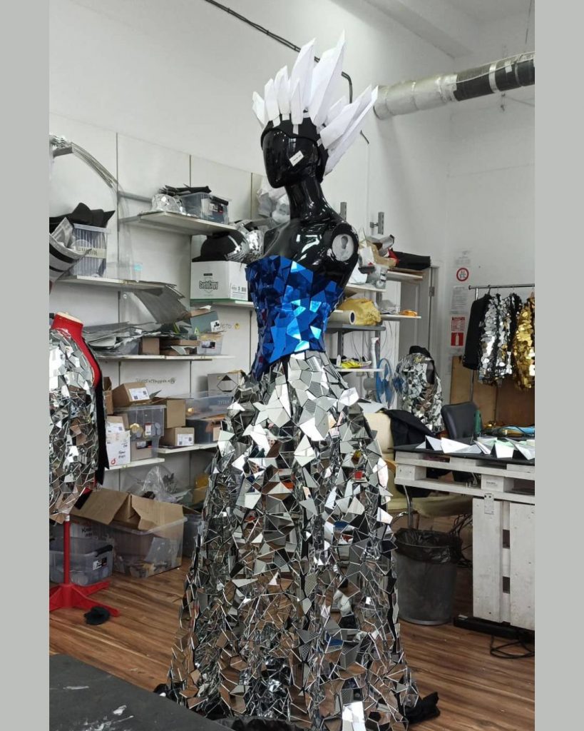 The Snow Queen’s corset made of canvas and decorated with mirrors