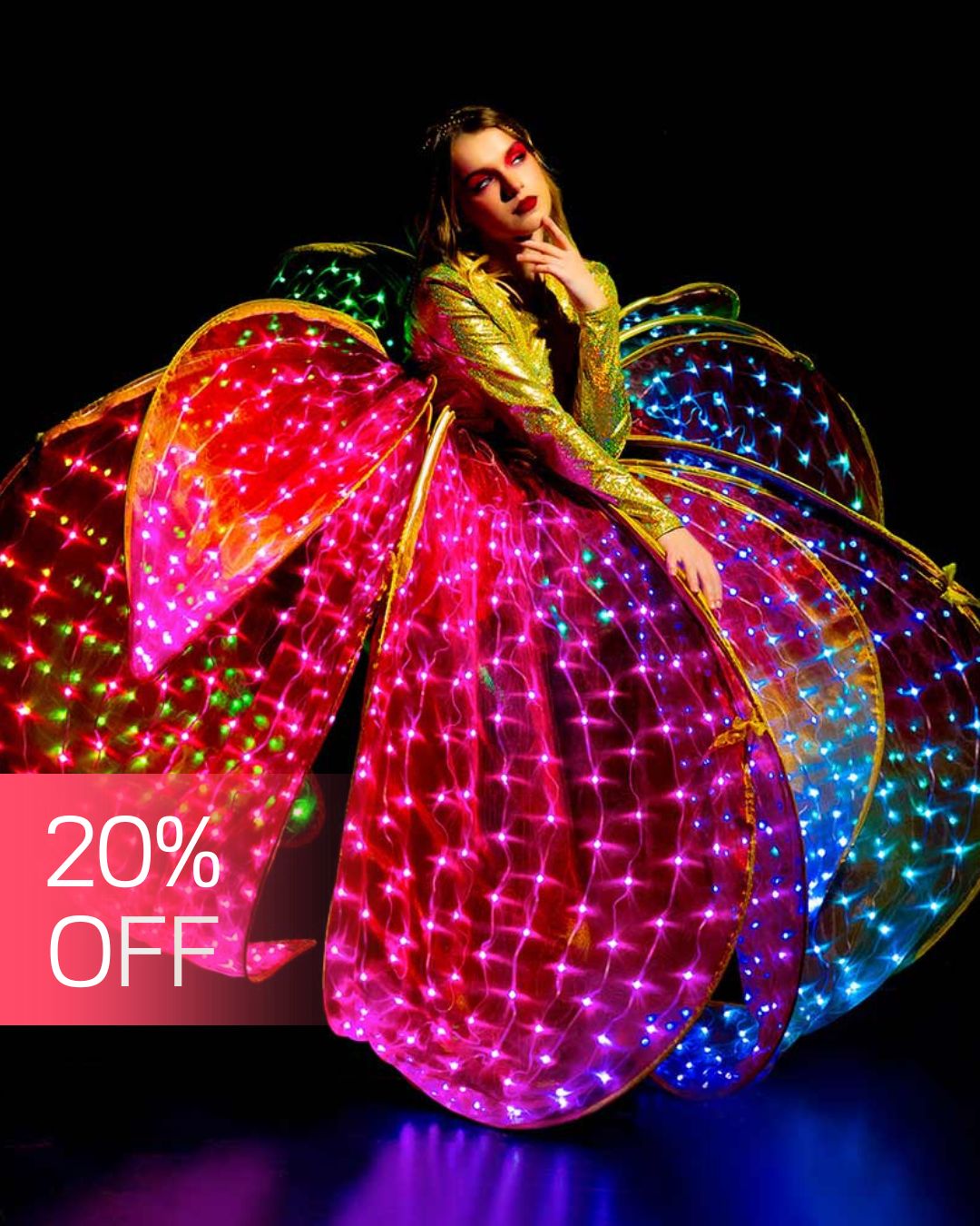 LED Glow-in-the-Dark Flower Dress for Artist Performances