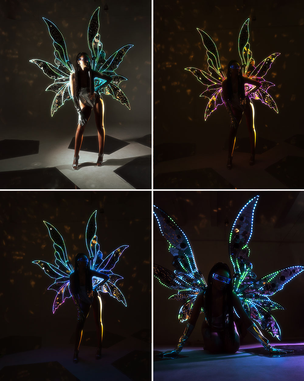 Big Led Mirror Fairy Wings Costume Glowing in the Dark for Adults