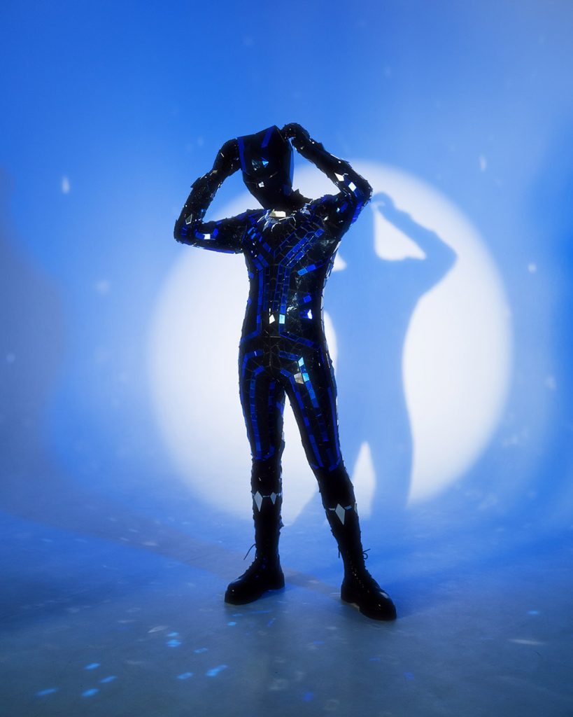 2 in 1 Mens Dance Mirror Costume with Sexy Transparent Bodysuit