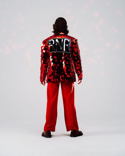 men's red mirror jacket with LEDs