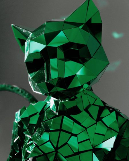 Silver Polygonal Mirror Cat Mask