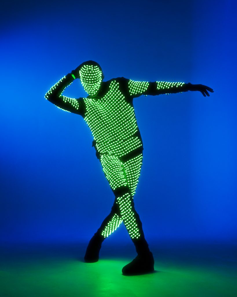 the included LEDs on the dance costume