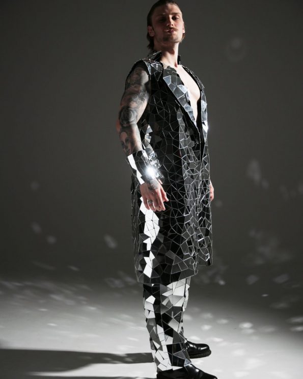 Men’s Holographic Disco Jumpsuit – Men's Mirror Party & Festival Outfit main image 0