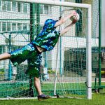 mirrored green soccer player costume for the festival