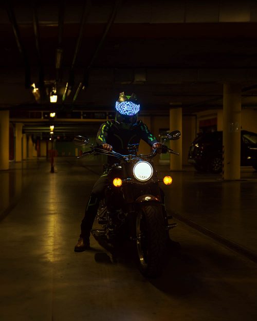 motorcycle helmet with LEDs for festivals