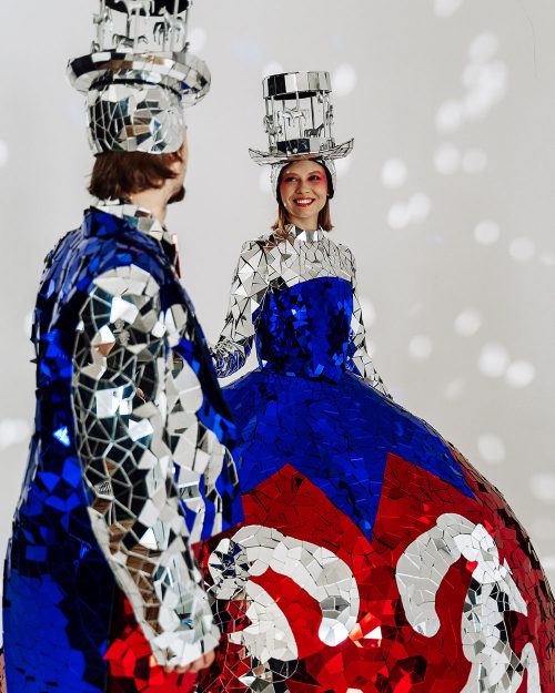 Masquerade silver-blue mirror dress of the queen with a crown for artists  _O667 - by ETERESHOP